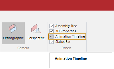 Animation Timeline checkbox in the Panes panel in View tab of the 3D Model edit mode Animation Timeline checkbox in the Panes panel in View tab of the 3D Model edit mode